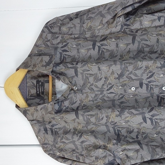 Bugatchi Mens Neutral Leaf Print Button down Dress Shirt Camo Sz.Large - Picture 2 of 9
